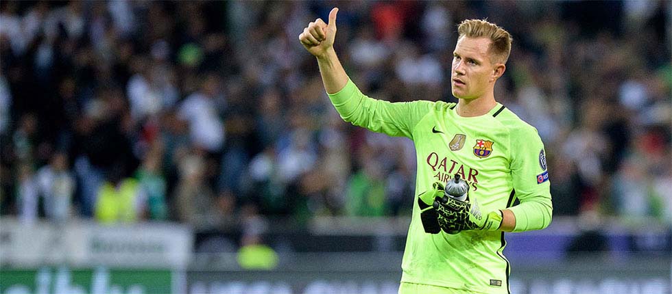 Torwart Marc-Andre ter Stegen beim Champions League Spiel zwischen Borussia Mönchengladbach und dem FC Barcelona am 28.09.2016 